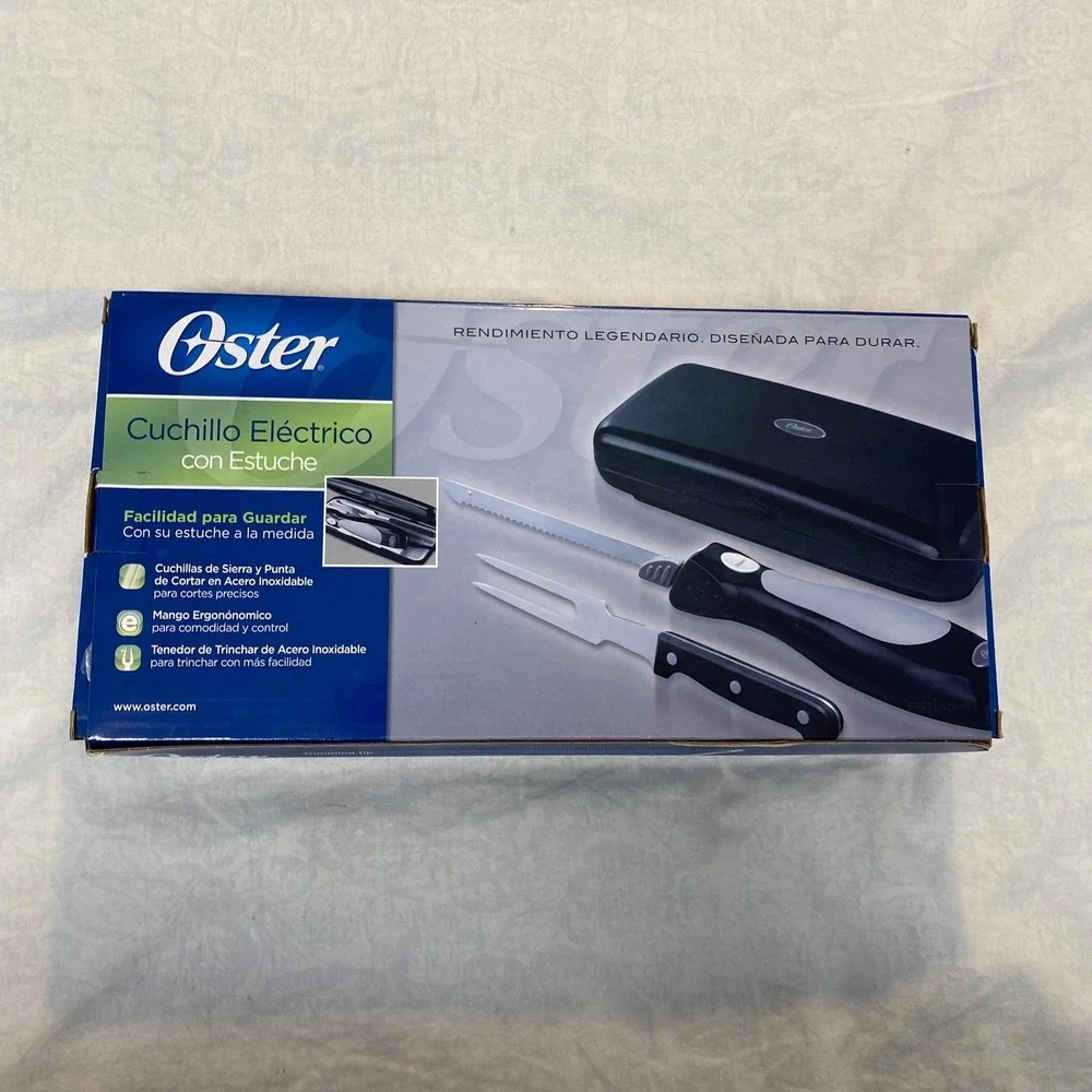 Oster FPSTEK2803B Electric Knife With Case & Carving Fork New Open Box